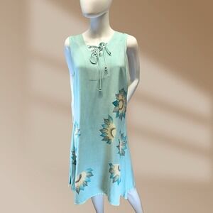 Raya Sun Ladies Sz Large Light Green Sundress Florals with Rhinestones